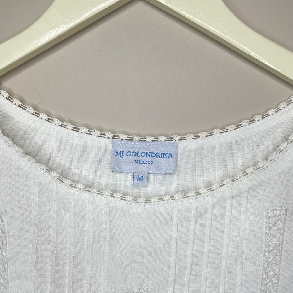 Mi Golondrina white embroidered Eyelet dress green accent medium - Picture 4 of 4